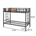 Twin Over Twin Size Metal Bunk Bed Black Box Spring Not Required Twin Black Metal Brown Bedroom Bed Frame Mdf Steel