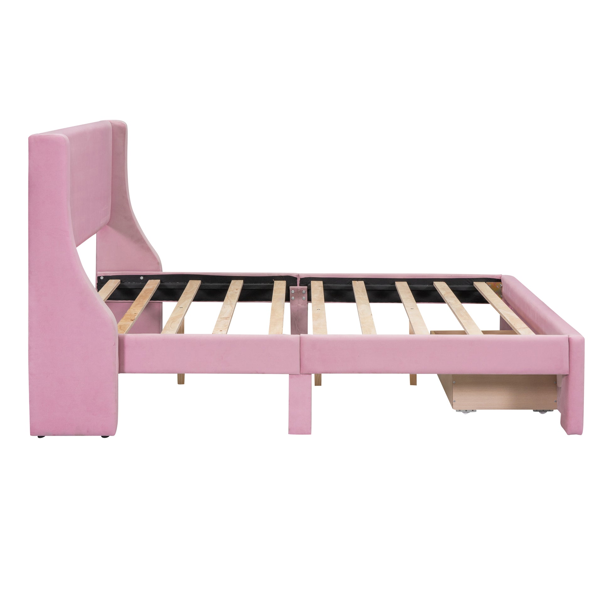 Full Size Storage Bed Velvet Upholstered Platform Bed With A Big Drawer Pink Pink Velvet