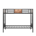 Twin Over Twin Size Metal Bunk Bed Black Box Spring Not Required Twin Black Metal Brown Bedroom Bed Frame Mdf Steel