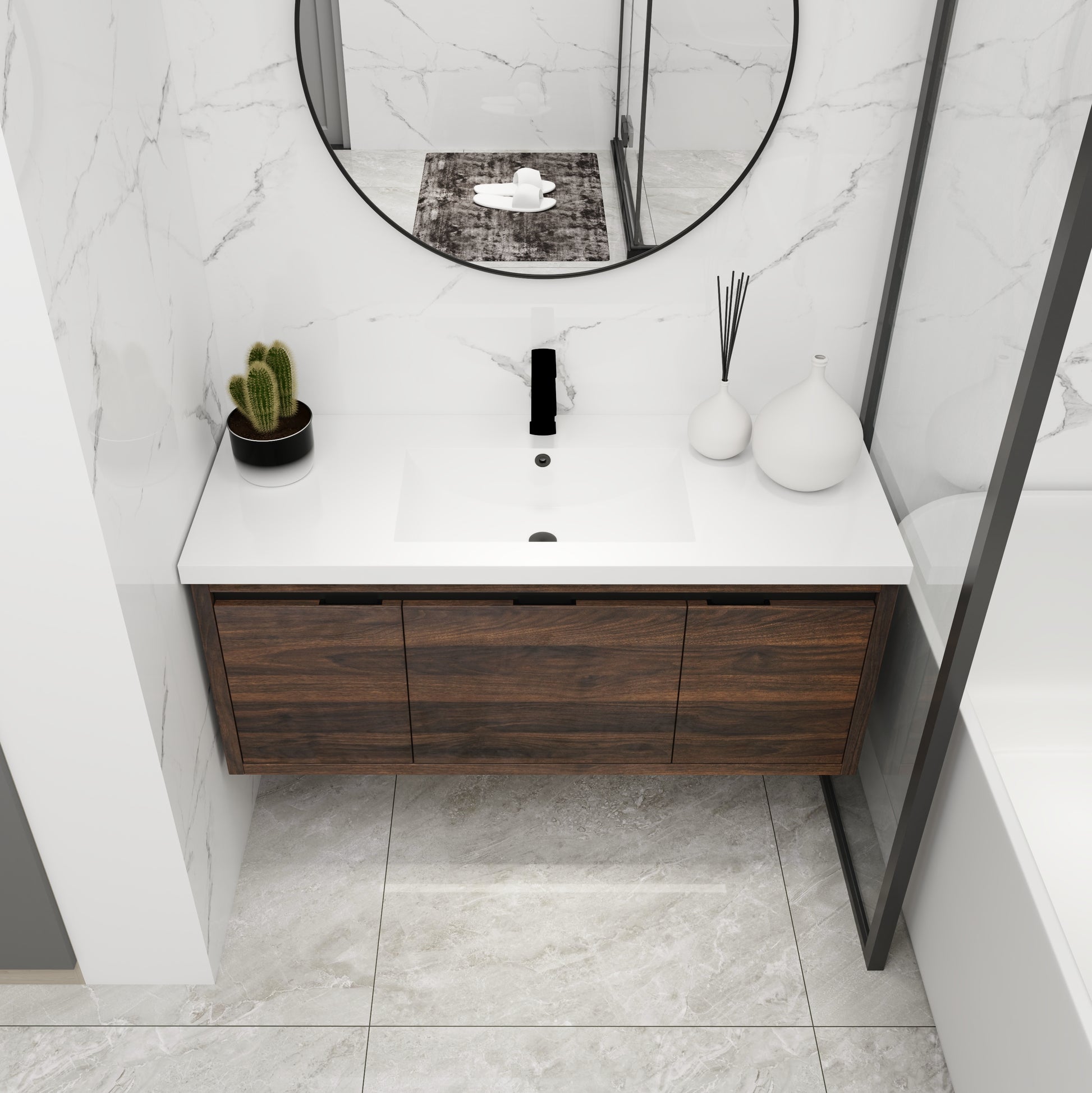 48 Inch Bathroom Cabinet With Sink,Soft Close Doors And Drawer,Float Mounting Design,48X18 California Walnut Bathroom Modern Plywood