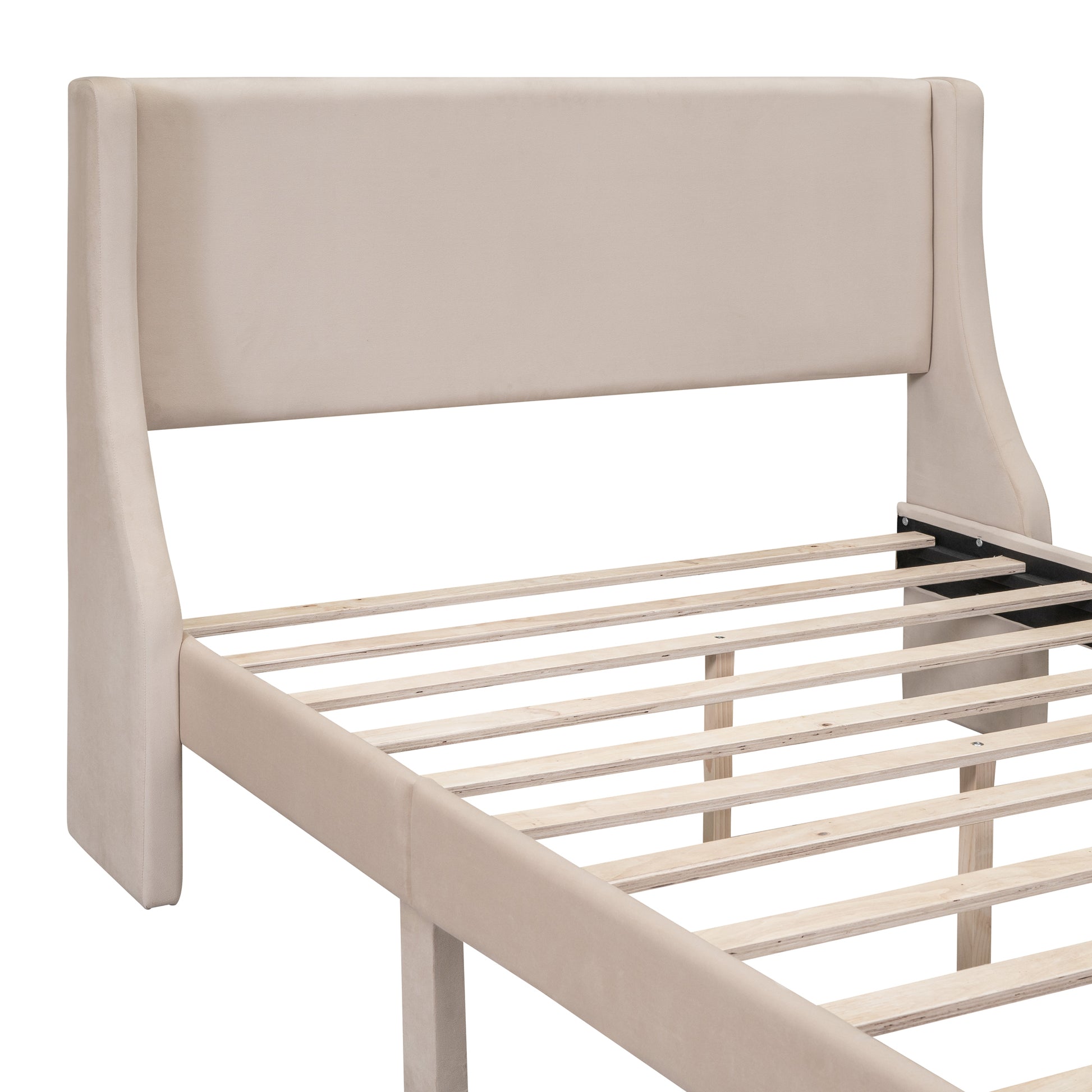 Full Size Storage Bed Velvet Upholstered Platform Bed With A Big Drawer Beige Beige Velvet