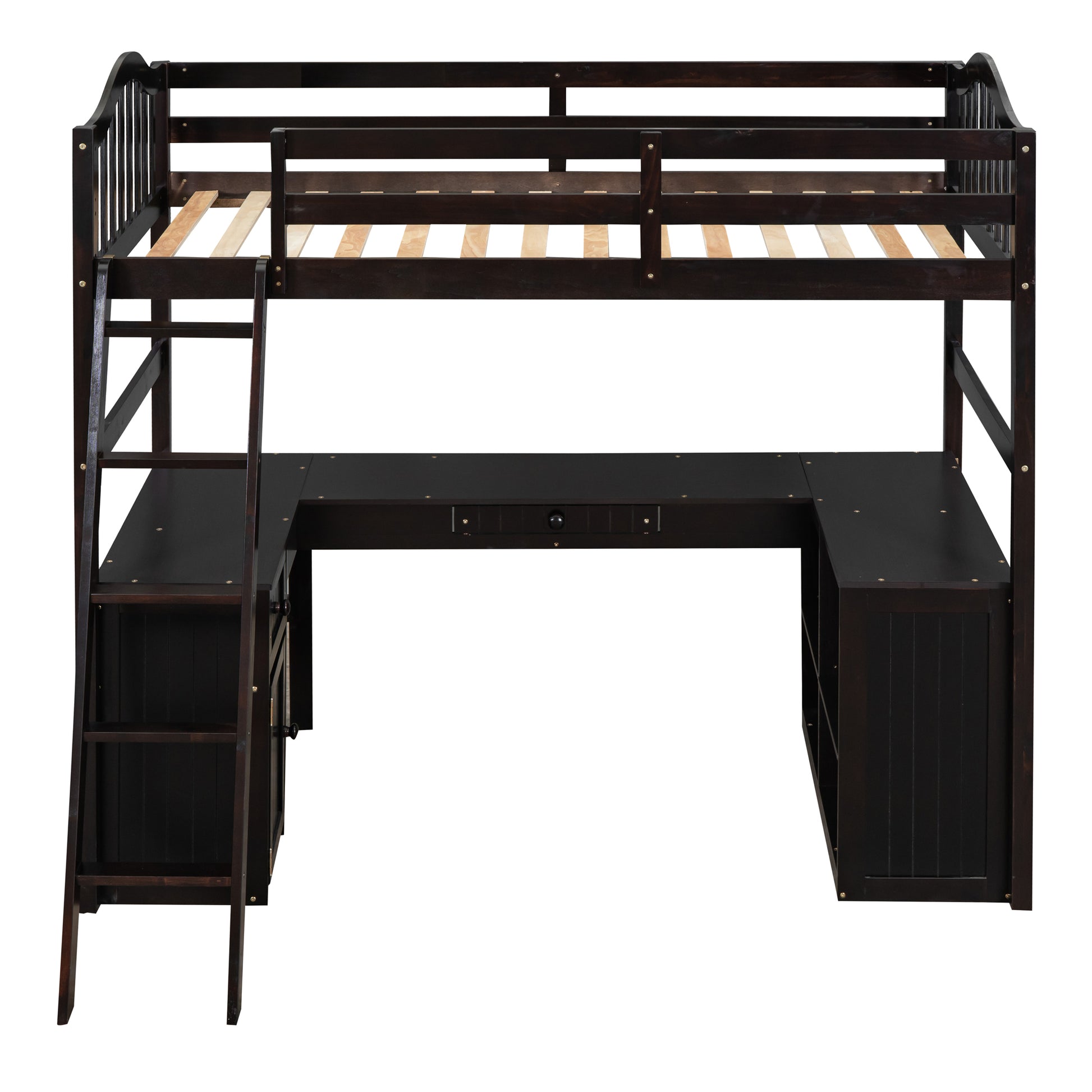 Twin Size Loft Bed With Drawers, Cabinet, Shelves And Desk, Wooden Loft Bed With Desk Espresso Old Sku :Lt000505Aap Espresso Solid Wood