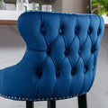 Contemporary Velvet Upholstered Wing Back Barstools With Button Tufted Decoration And Wooden Legs, And Chrome Trim, Leisure Style Bar Chairs,Bar Stools,Set Of 4 Blue ,Sw1824Blx2 Cartons Blue Dining Room American Design Foam Velvet