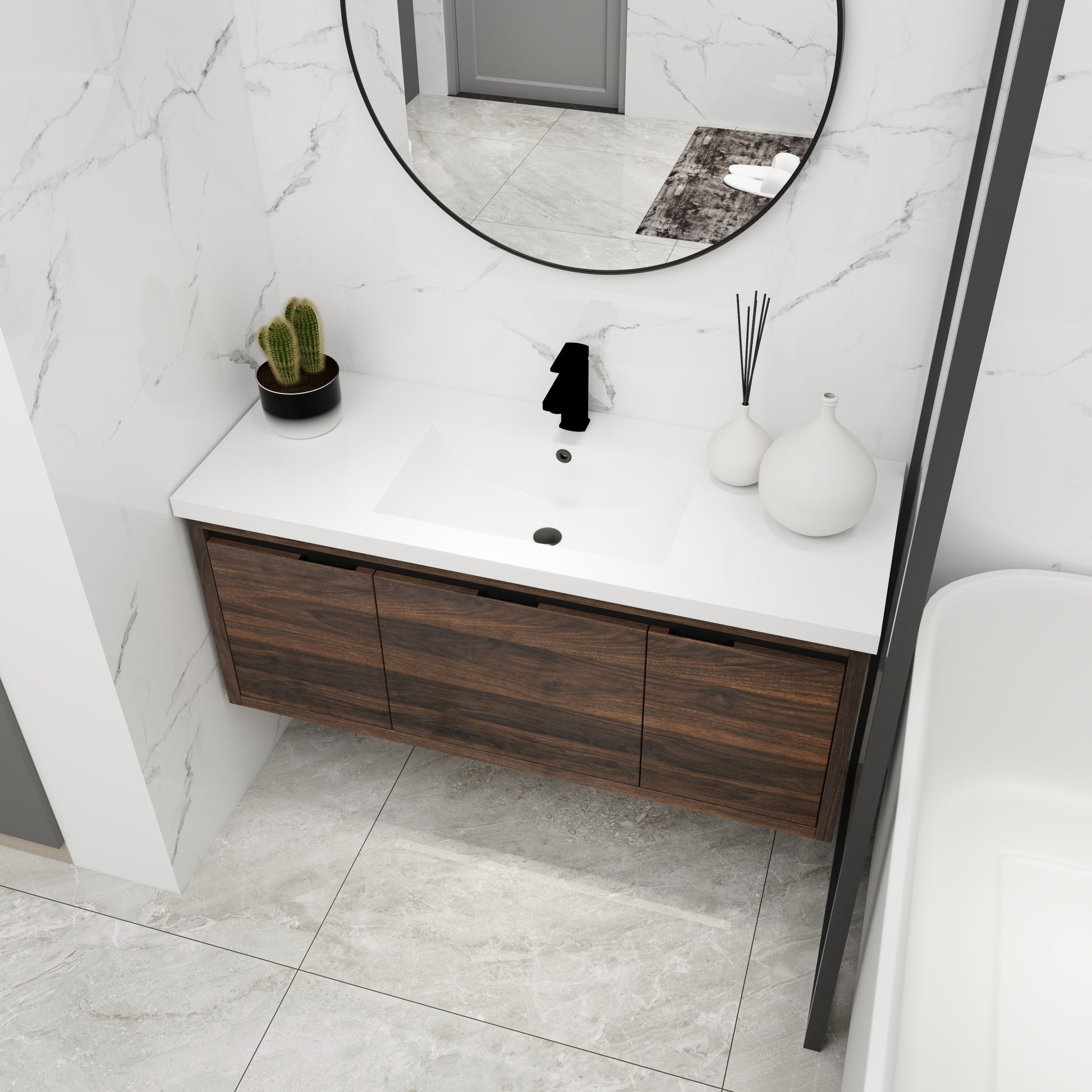 48 Inch Bathroom Cabinet With Sink,Soft Close Doors And Drawer,Float Mounting Design,48X18 California Walnut Bathroom Modern Plywood
