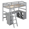 Twin Size Loft Bed With Drawers, Cabinet, Shelves And Desk, Wooden Loft Bed With Desk Gray Old Sku :Lt000505Aae Gray Solid Wood