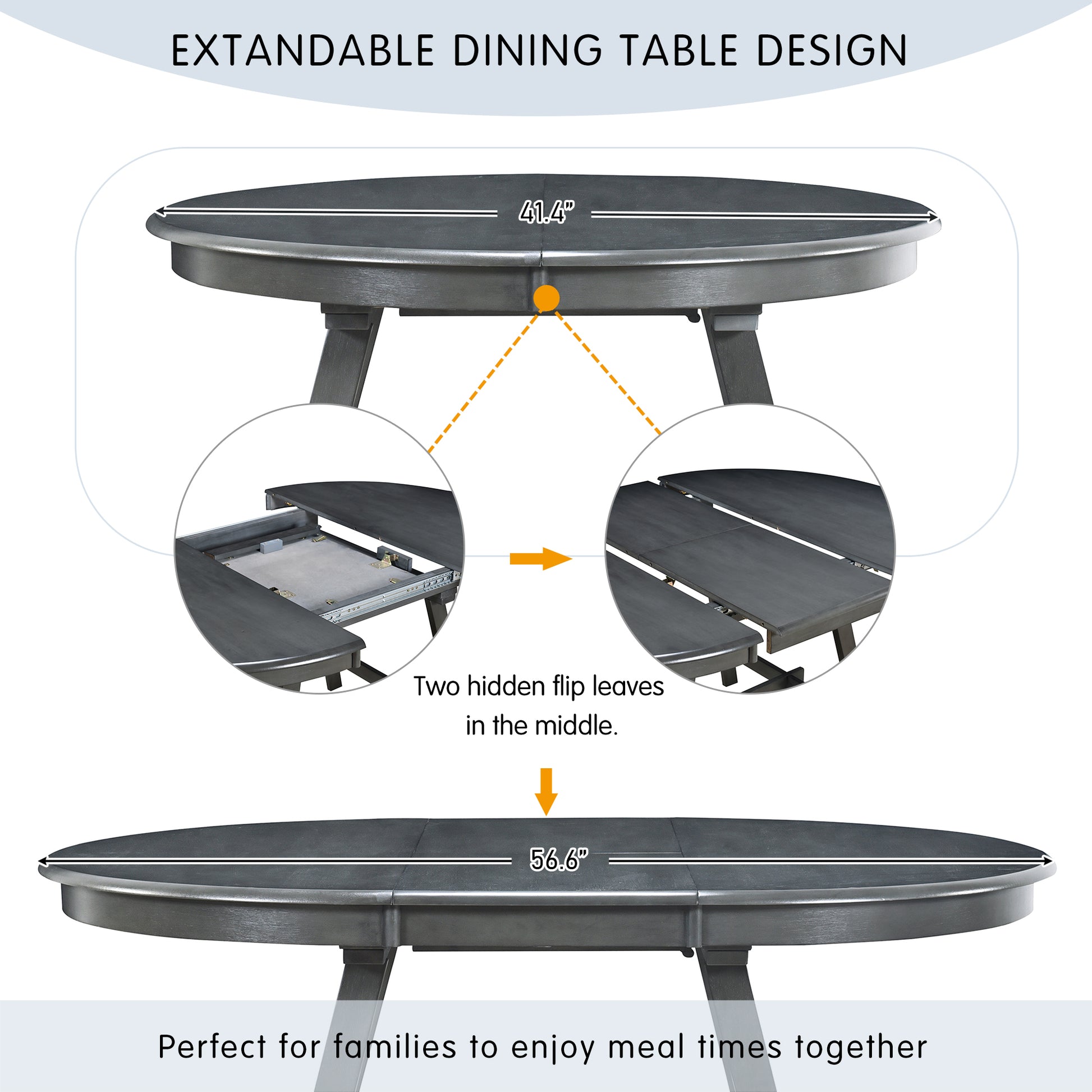 Wood Dining Table Round Extendable Dining Table For Dining Room Gray Gray Solid Wood