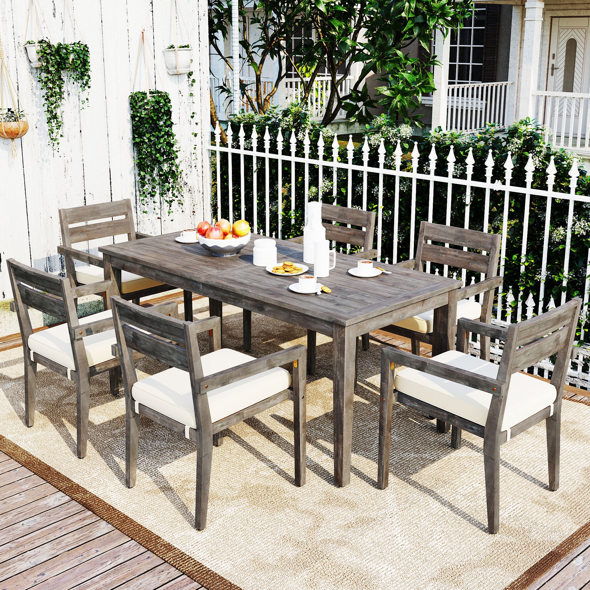 Acacia Wood Outdoor Dining Table And Chairs Suitable For Patio, Balcony Or Backyard Grey Acacia Wood