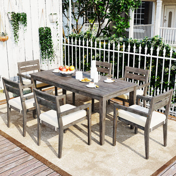 Acacia Wood Outdoor Dining Table And Chairs Suitable For Patio, Balcony Or Backyard Grey Acacia Wood