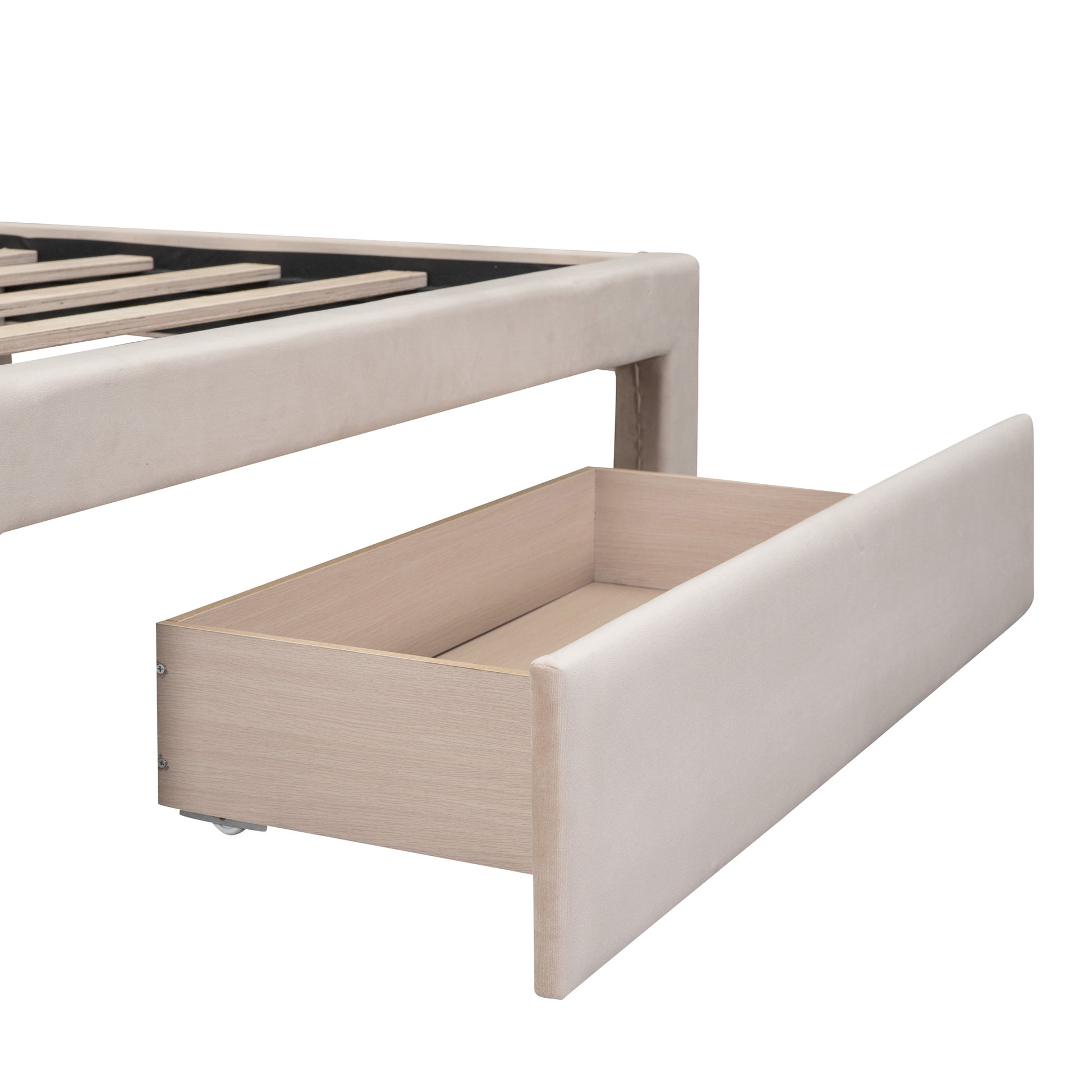 Full Size Storage Bed Velvet Upholstered Platform Bed With A Big Drawer Beige Beige Velvet