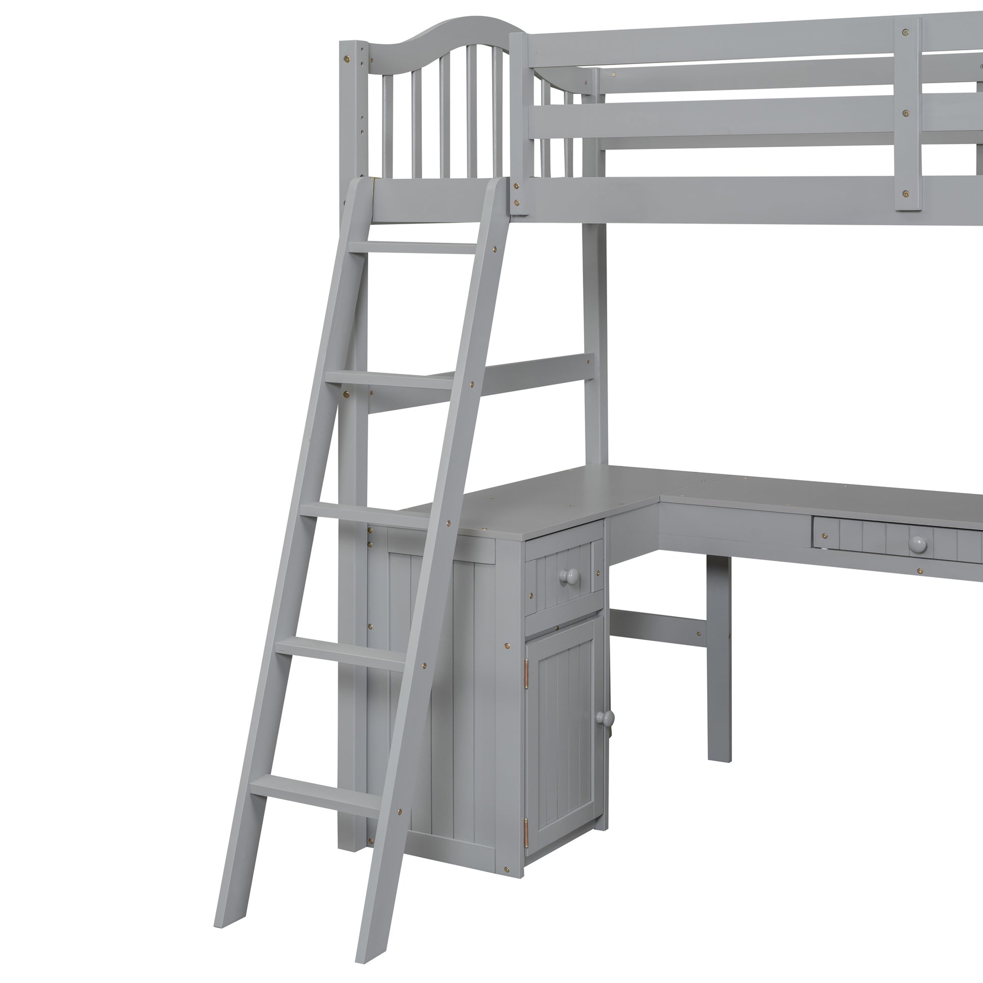 Twin Size Loft Bed With Drawers, Cabinet, Shelves And Desk, Wooden Loft Bed With Desk Gray Old Sku :Lt000505Aae Gray Solid Wood