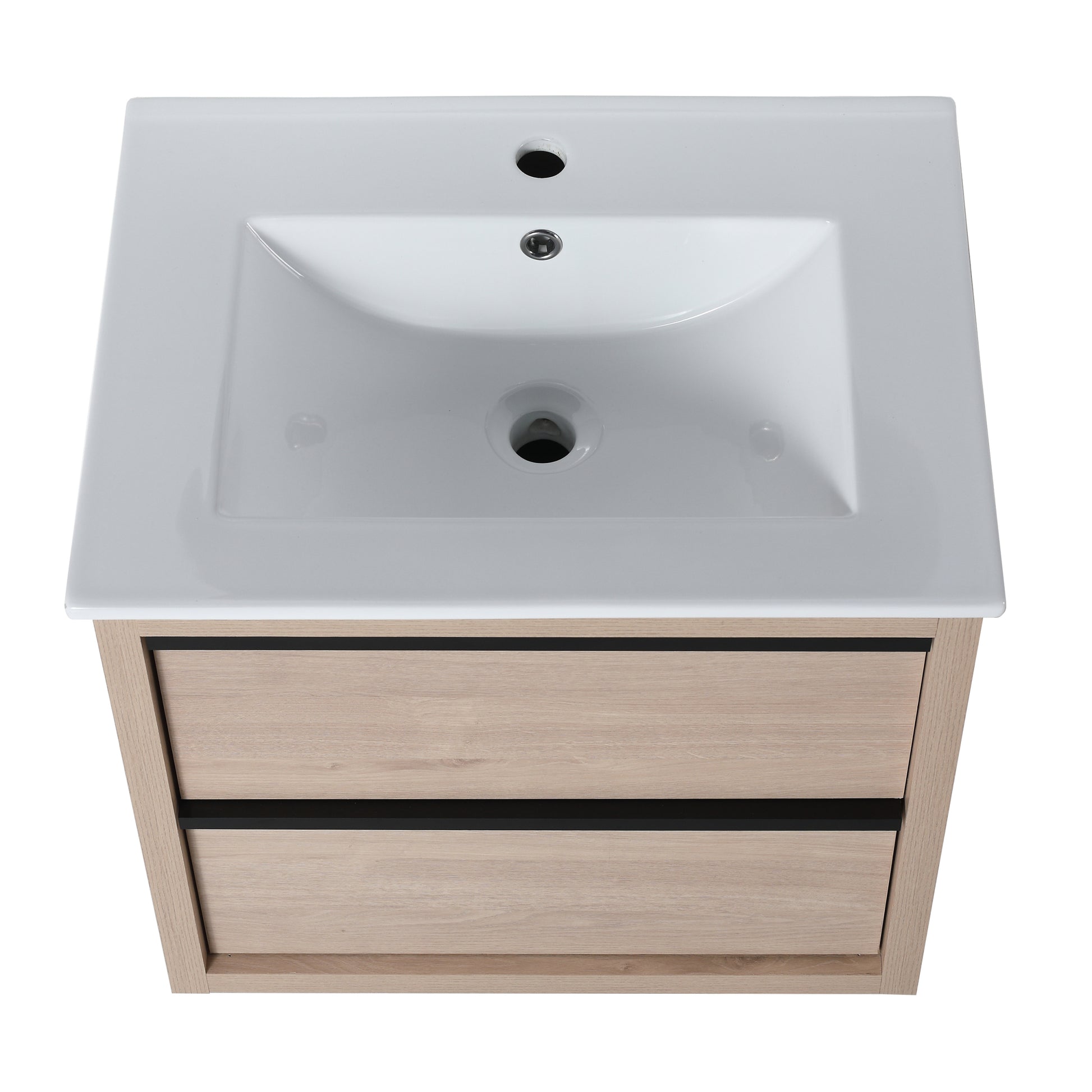 24" Bathroom Vanity With 2 Soft Close Drawers, White Ceramic Basin Bva02524Plo G Bl9060B W1286S00034 2 Plain Light Oak Bathroom Wall Mounted Modern Plywood