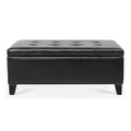 Storage Ottoman With Wooden Legs, Faux Leather Ottoman With Storage For Living Room, Bedroom & Hallway, Ottoman Foot Rest, 38.4