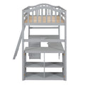 Twin Size Loft Bed With Drawers, Cabinet, Shelves And Desk, Wooden Loft Bed With Desk Gray Old Sku :Lt000505Aae Gray Solid Wood