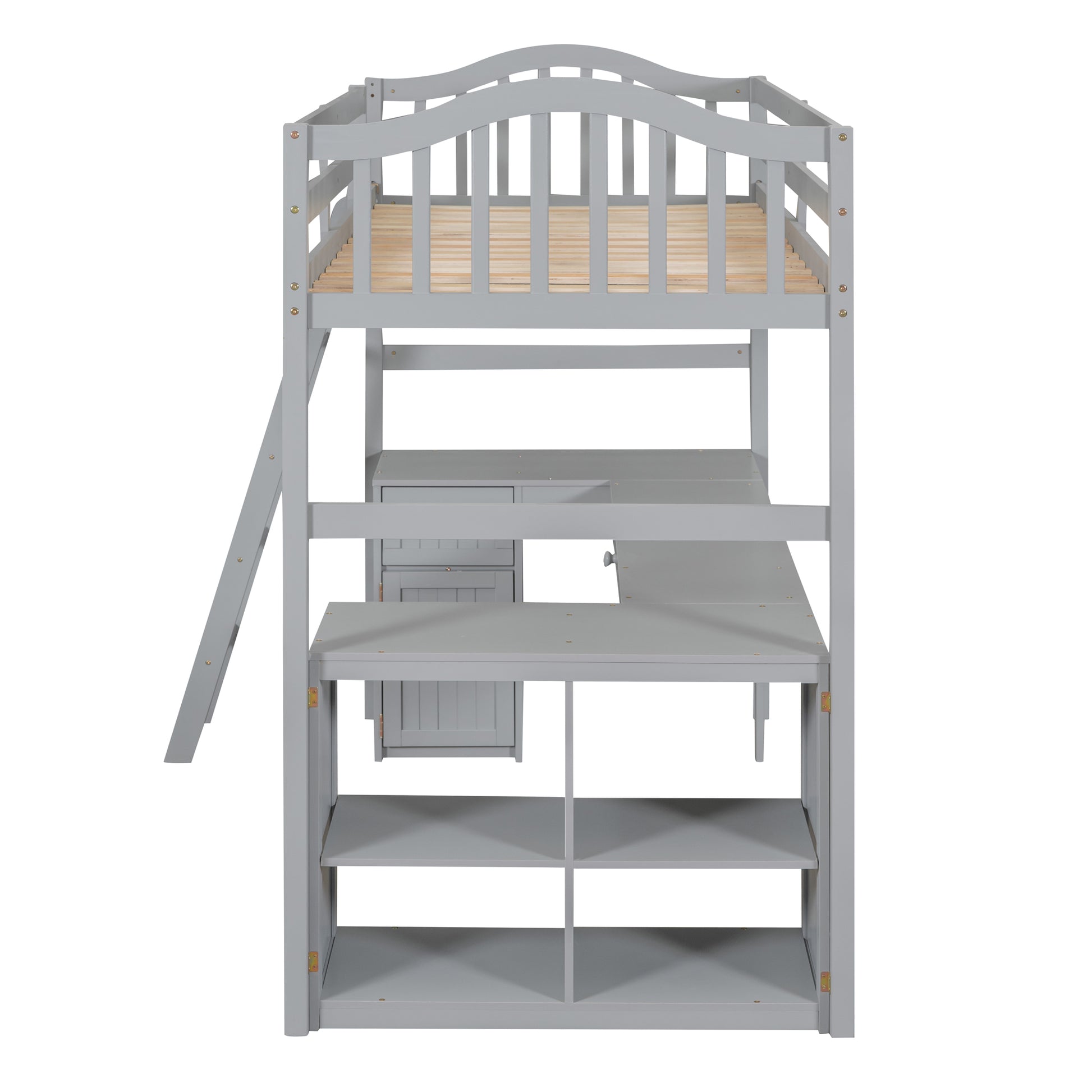 Twin Size Loft Bed With Drawers, Cabinet, Shelves And Desk, Wooden Loft Bed With Desk Gray Old Sku :Lt000505Aae Gray Solid Wood