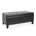 Storage Ottoman With Wooden Legs, Faux Leather Ottoman With Storage For Living Room, Bedroom & Hallway, Ottoman Foot Rest, 38.4