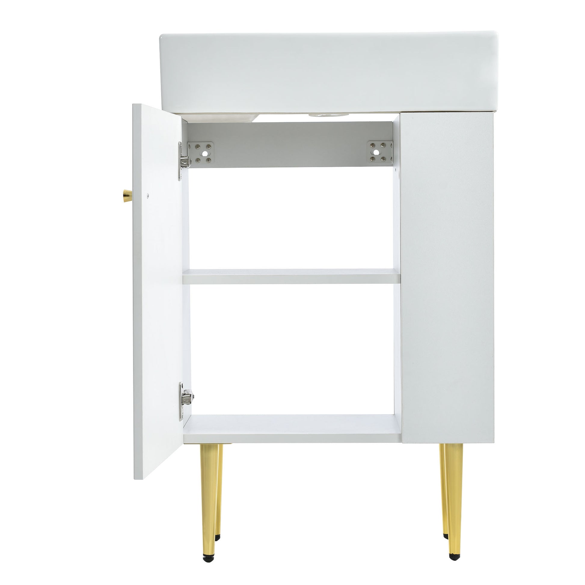 21.6" White Bathroom Vanity, Combo Cabinet, Bathroom Storage Cabinet, Single Ceramic Sink, Right Side Storage White Ceramic Mdf