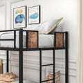 Twin Over Twin Size Metal Bunk Bed Black Box Spring Not Required Twin Black Metal Brown Bedroom Bed Frame Mdf Steel