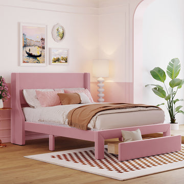 Full Size Storage Bed Velvet Upholstered Platform Bed With A Big Drawer Pink Pink Velvet