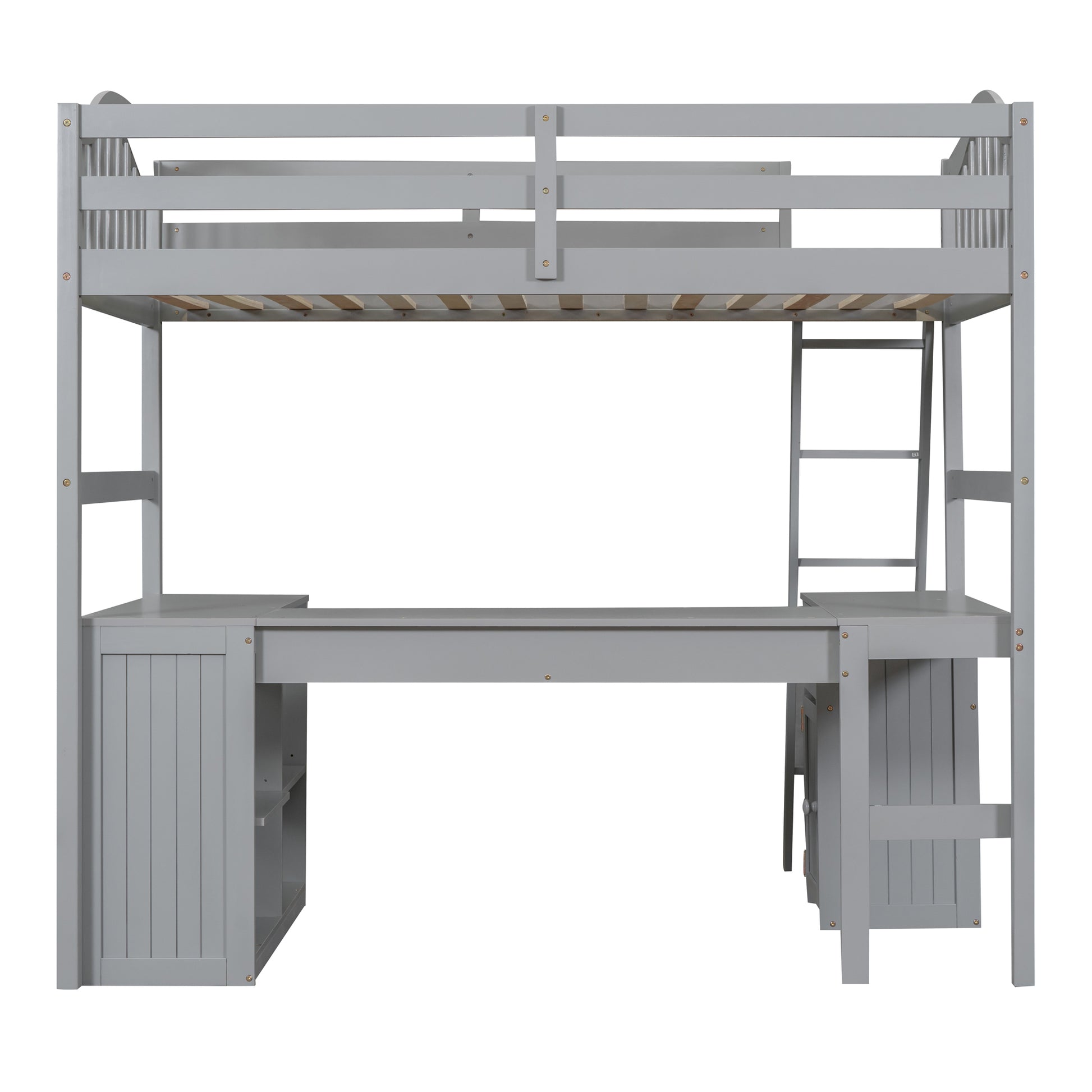 Twin Size Loft Bed With Drawers, Cabinet, Shelves And Desk, Wooden Loft Bed With Desk Gray Old Sku :Lt000505Aae Gray Solid Wood