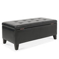 Storage Ottoman With Wooden Legs, Faux Leather Ottoman With Storage For Living Room, Bedroom & Hallway, Ottoman Foot Rest, 38.4