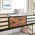 Twin Over Twin Size Metal Bunk Bed Black Box Spring Not Required Twin Black Metal Brown Bedroom Bed Frame Mdf Steel