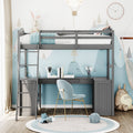 Twin Size Loft Bed With Drawers, Cabinet, Shelves And Desk, Wooden Loft Bed With Desk Gray Old Sku :Lt000505Aae Gray Solid Wood