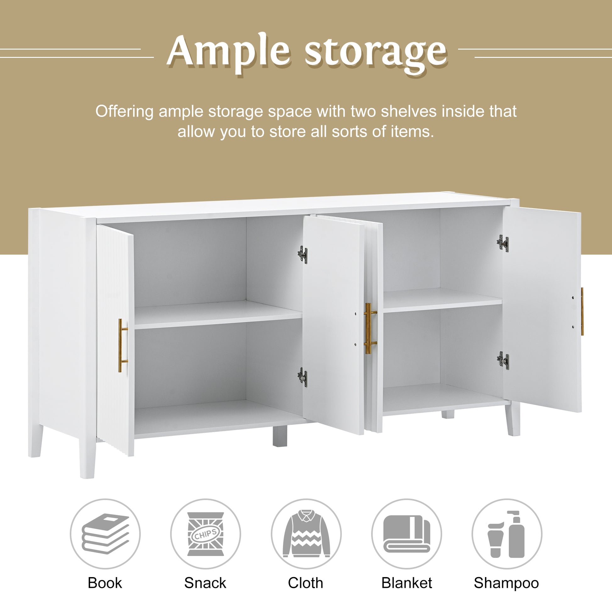 Accent Storage Cabinet Sideboard Wooden Cabinet With Metal Handles For Hallway, Entryway, Living Room White Solid Wood Mdf