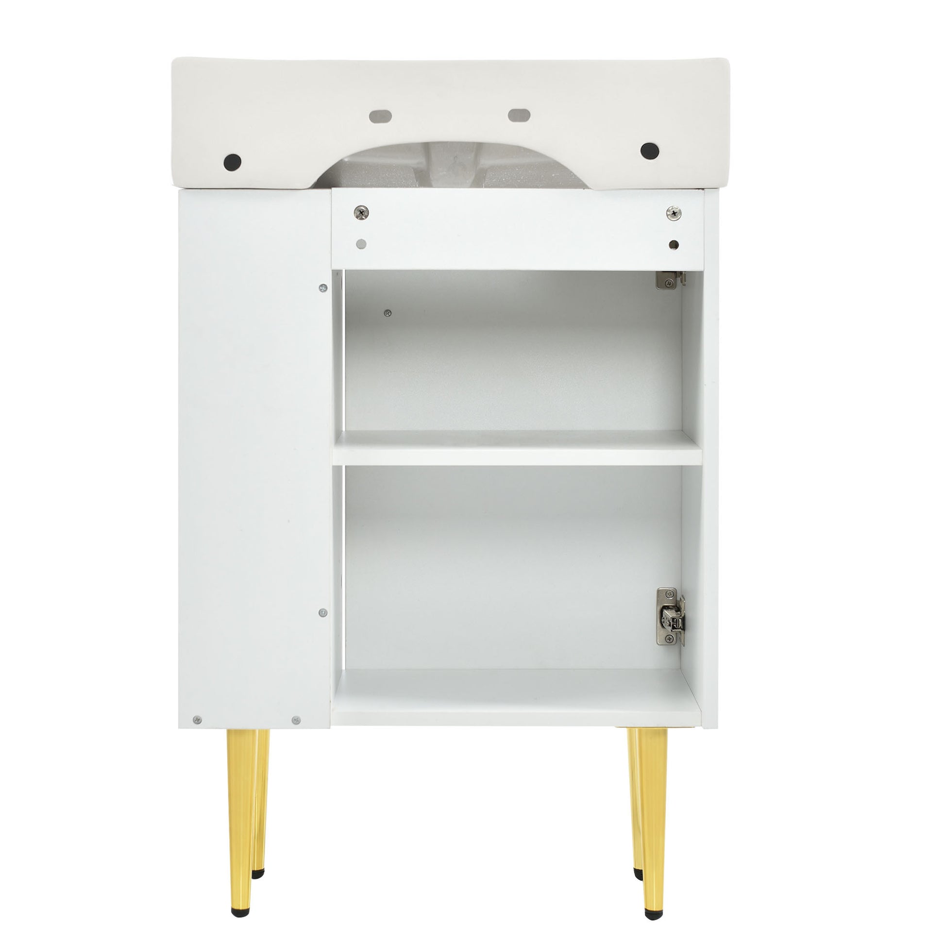 21.6" White Bathroom Vanity, Combo Cabinet, Bathroom Storage Cabinet, Single Ceramic Sink, Right Side Storage White Ceramic Mdf