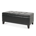 Storage Ottoman With Wooden Legs, Faux Leather Ottoman With Storage For Living Room, Bedroom & Hallway, Ottoman Foot Rest, 38.4