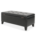 Storage Ottoman With Wooden Legs, Faux Leather Ottoman With Storage For Living Room, Bedroom & Hallway, Ottoman Foot Rest, 38.4