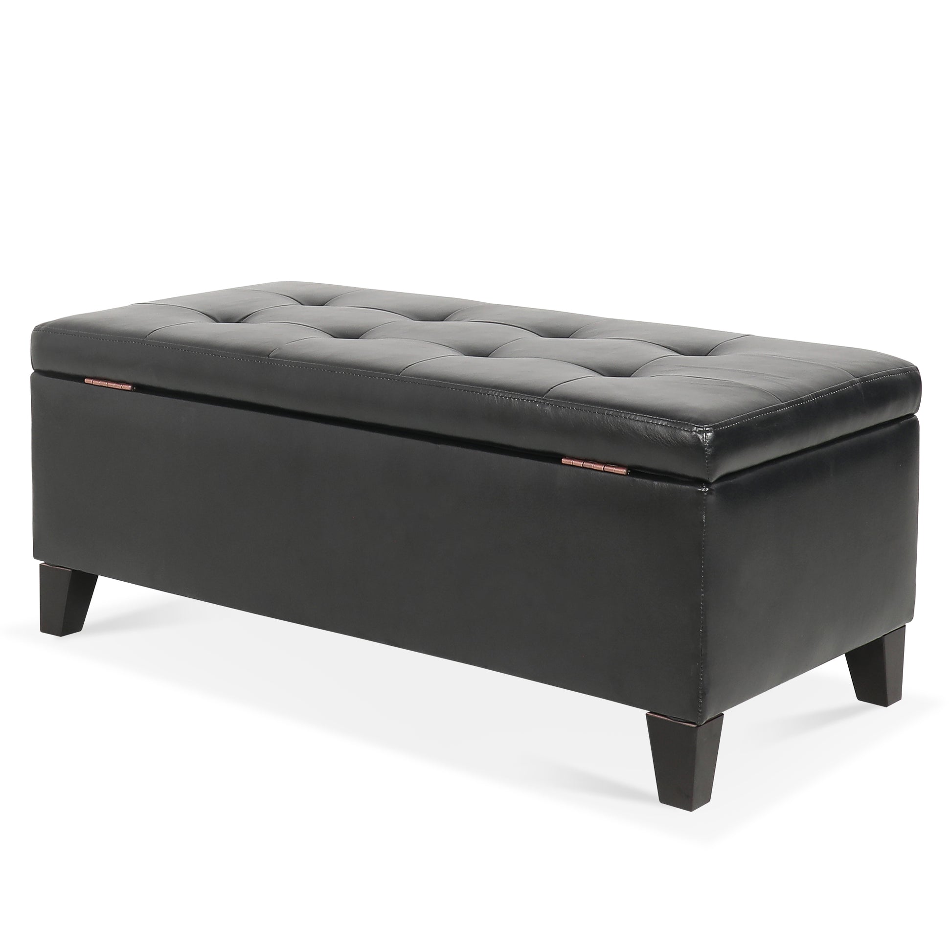 Storage Ottoman With Wooden Legs, Faux Leather Ottoman With Storage For Living Room, Bedroom & Hallway, Ottoman Foot Rest, 38.4" Black Ottoman Black Pu Foam Pu