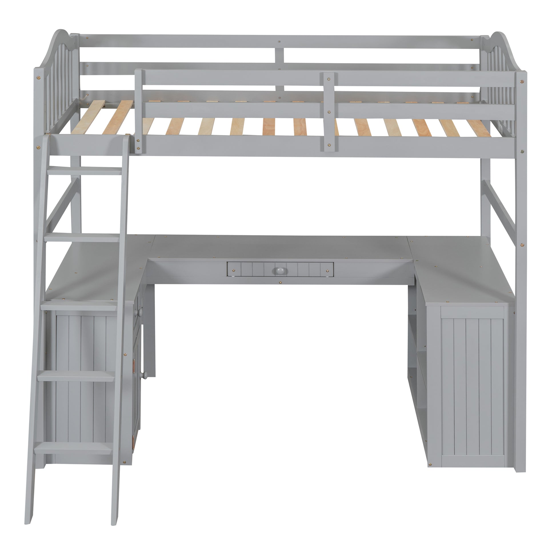 Twin Size Loft Bed With Drawers, Cabinet, Shelves And Desk, Wooden Loft Bed With Desk Gray Old Sku :Lt000505Aae Gray Solid Wood