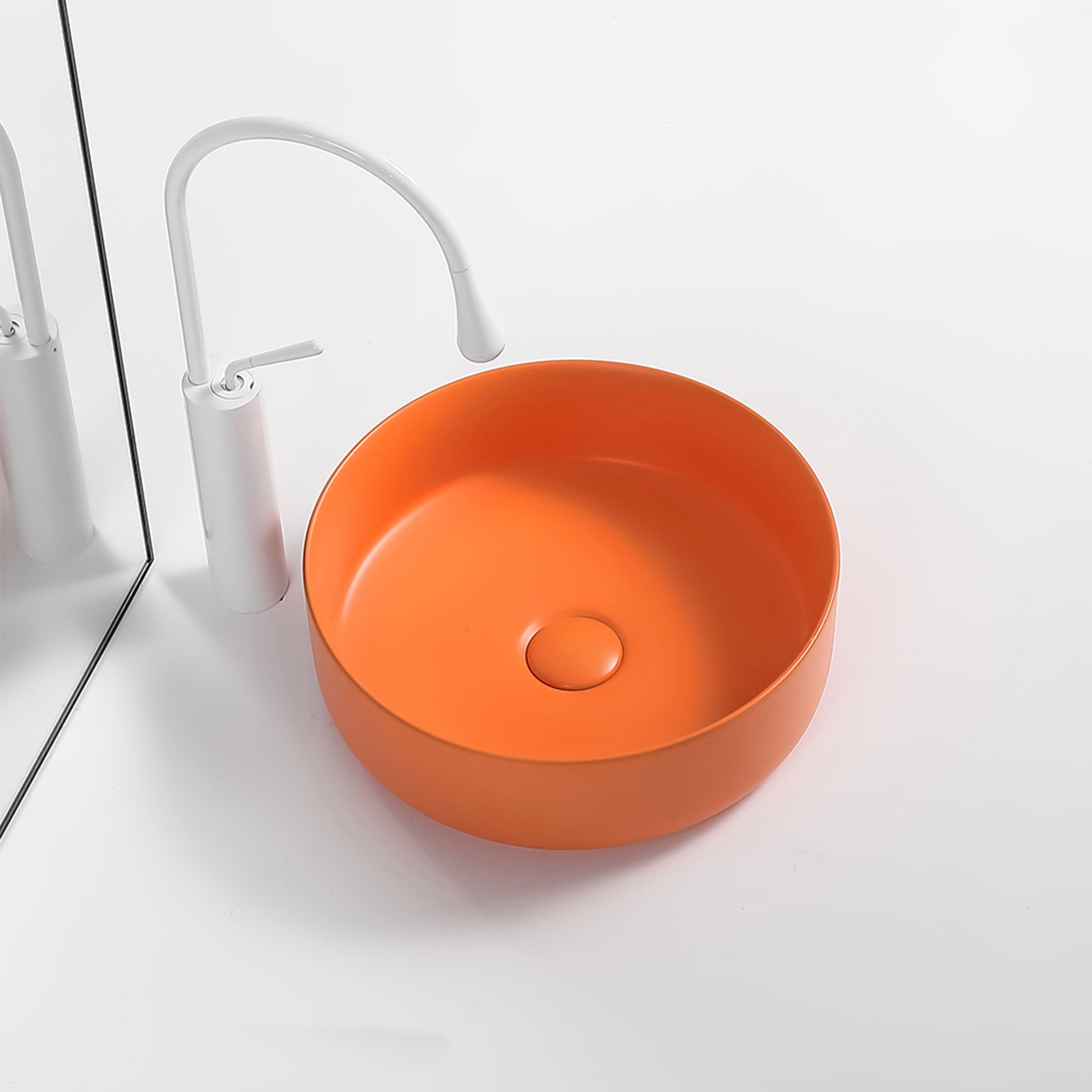 Ceramic Circular Vessel Bathroom Sink Art Sink Orange Ceramic