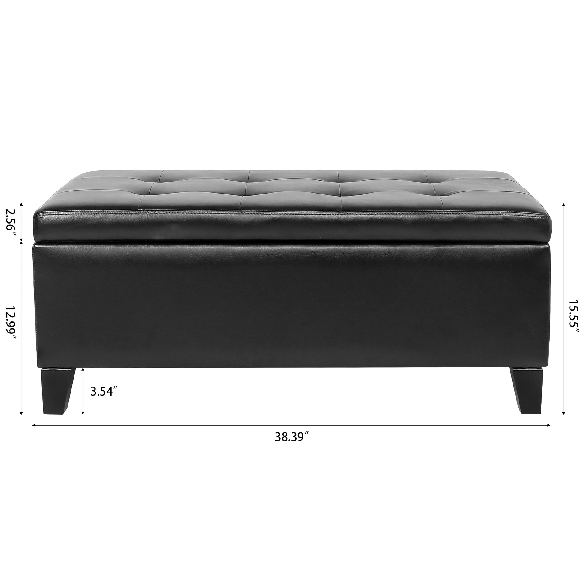 Storage Ottoman With Wooden Legs, Faux Leather Ottoman With Storage For Living Room, Bedroom & Hallway, Ottoman Foot Rest, 38.4" Black Ottoman Black Pu Foam Pu