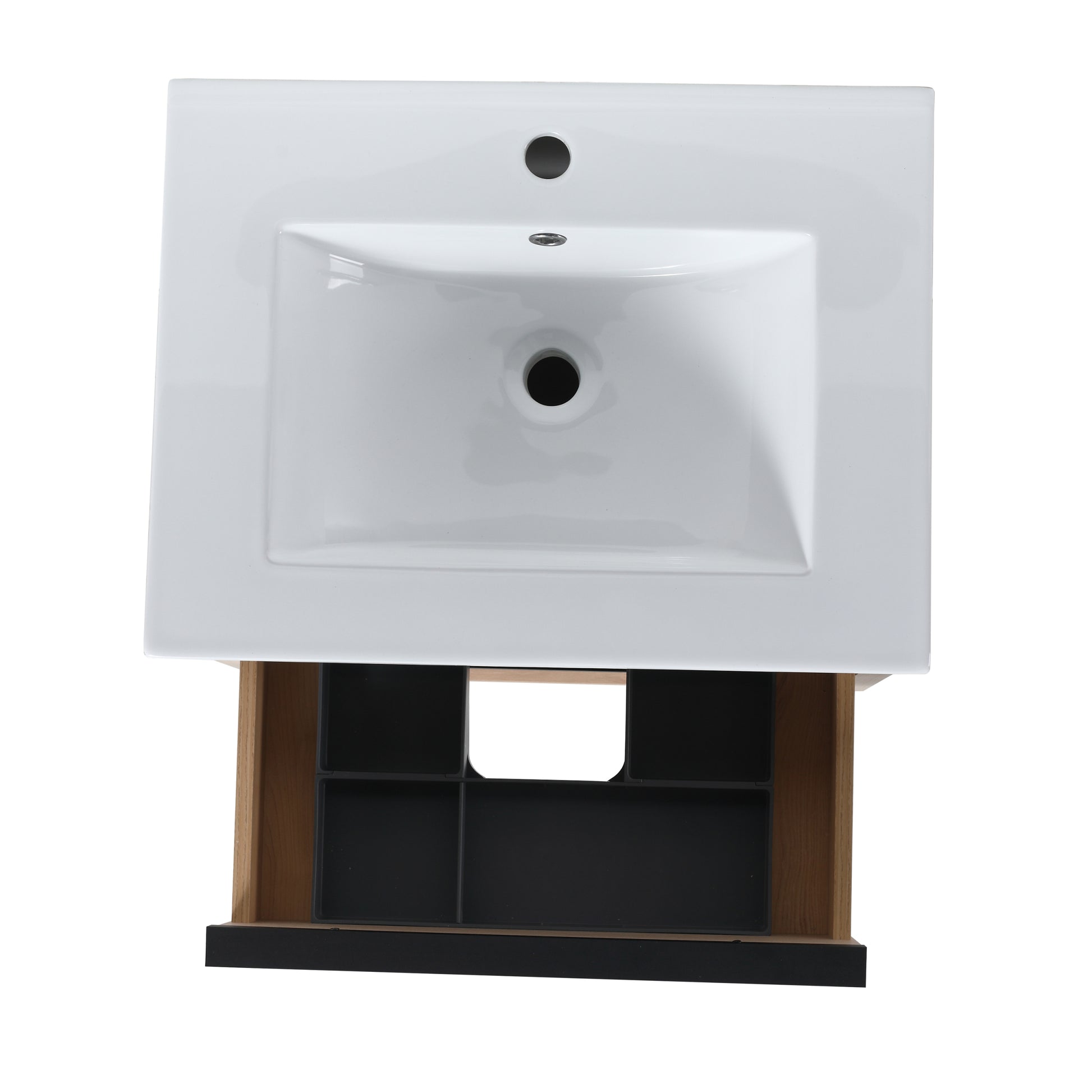 24" Bathroom Vanity With 2 Soft Close Drawers, White Ceramic Basin Bva02524Plo G Bl9060B W1286S00034 2 Plain Light Oak Bathroom Wall Mounted Modern Plywood