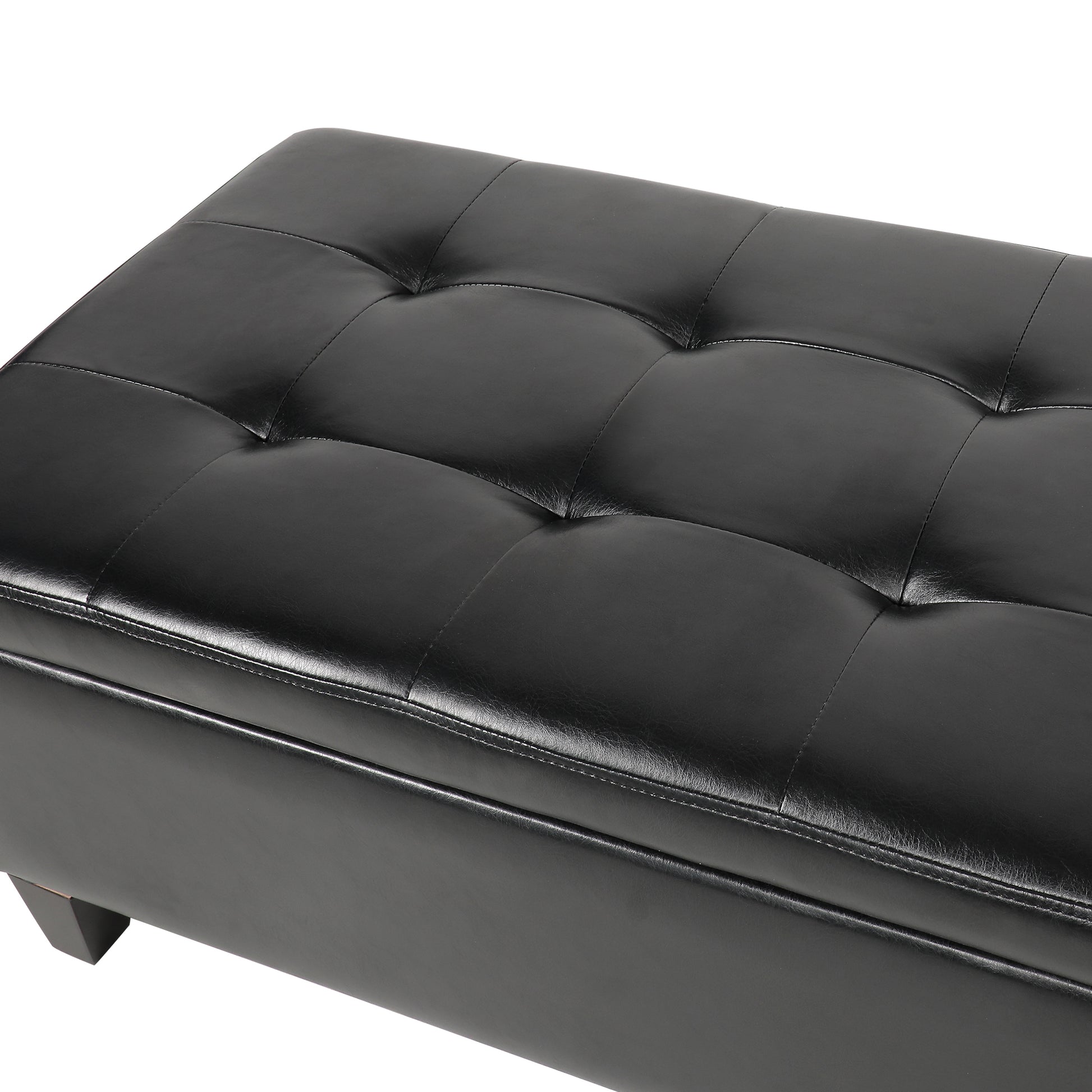 Storage Ottoman With Wooden Legs, Faux Leather Ottoman With Storage For Living Room, Bedroom & Hallway, Ottoman Foot Rest, 38.4" Black Ottoman Black Pu Foam Pu