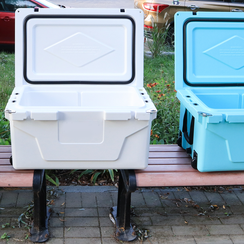 White Outdoor Camping Picnic Fishing Portable Cooler 65Qt Portable Insulated Cooler Box Antique White Abs Plastic