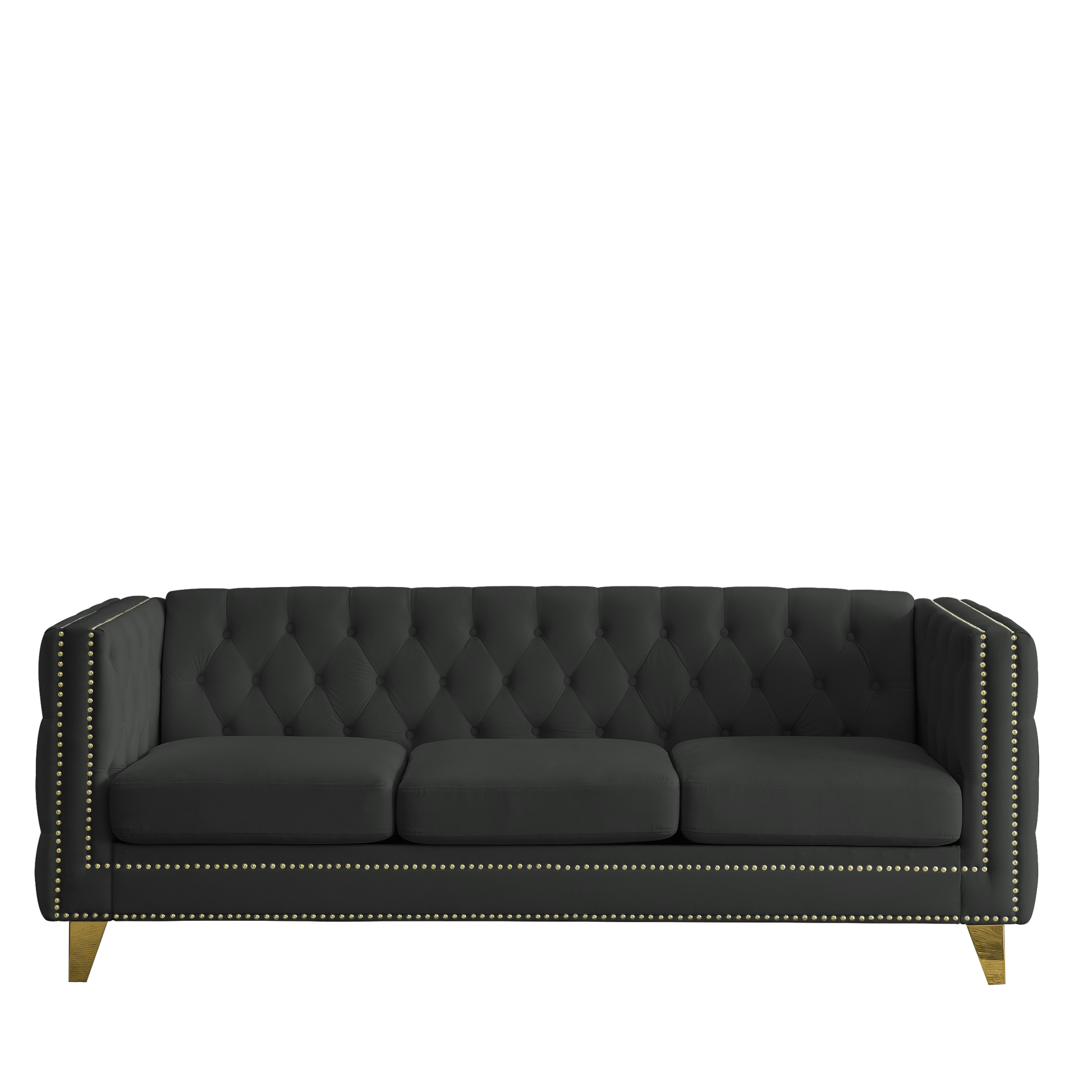 Contact Us For 3D Modeling Velvet Sofa For Living Room,Buttons Tufted Square Arm Couch, Modern Couch Upholstered Button And Metal Legs, Sofa Couch For Bedroom, Black Velvet W834S00022 Black Foam Velvet