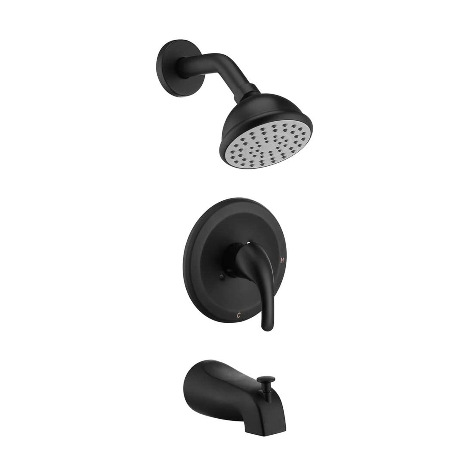 Single Handle Single Functions Shower Head Set With Tub Spout Valve Included Matte Black Plastic