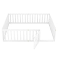 Queen Size Wood Floor Bed Frame With Fence And Door, White Old Sku:Wf289663Aak White Solid Wood