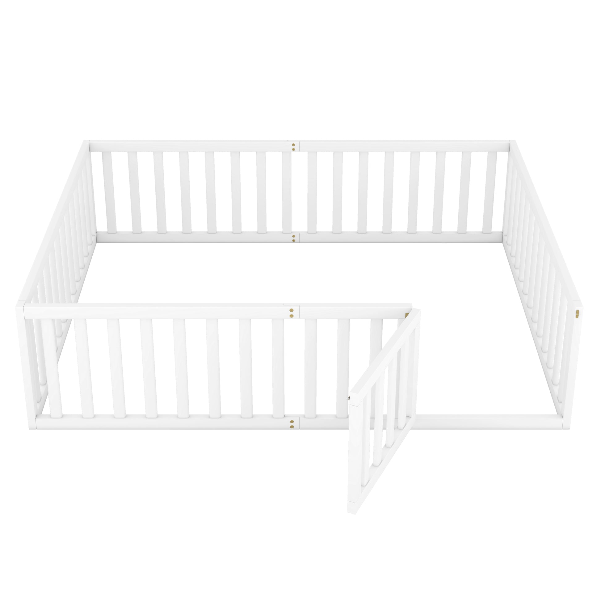 Queen Size Wood Floor Bed Frame With Fence And Door, White Old Sku:Wf289663Aak White Solid Wood