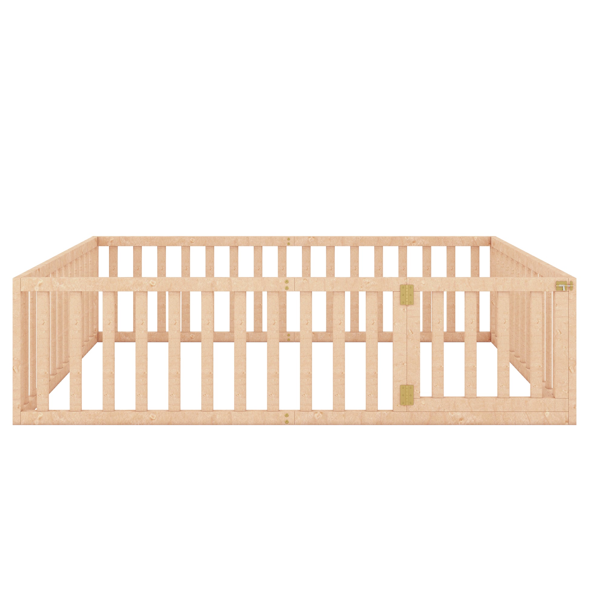 Queen Size Wood Floor Bed Frame With Fence And Door, Natural Old Sku:Wf289663Aam Natural Solid Wood