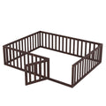 Queen Size Wood Floor Bed Frame With Fence And Door, Walnut Old Sku:Wf289663Aal Walnut Solid Wood