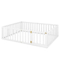 Queen Size Wood Floor Bed Frame With Fence And Door, White Old Sku:Wf289663Aak White Solid Wood