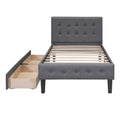 Twin Size Upholstered Platform Bed With 2 Drawers, Gray Gray Upholstered