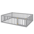 Queen Size Wood Floor Bed Frame With Fence And Door, Gray Old Sku:Wf289663Aae Gray Solid Wood