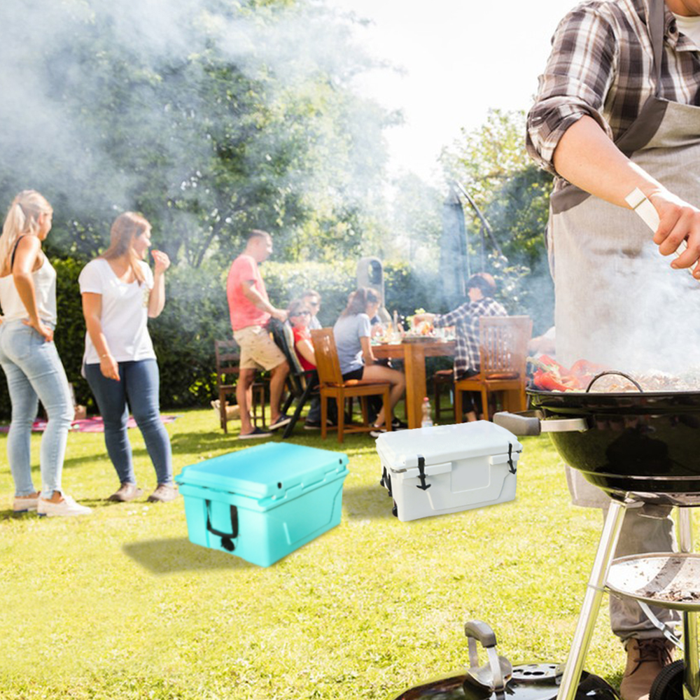 Hot Selling Blue Color 65Qt Outdoor Cooler Fish Ice Chest Box 2022 Popular Camping Cooler Box Blue Abs Plastic