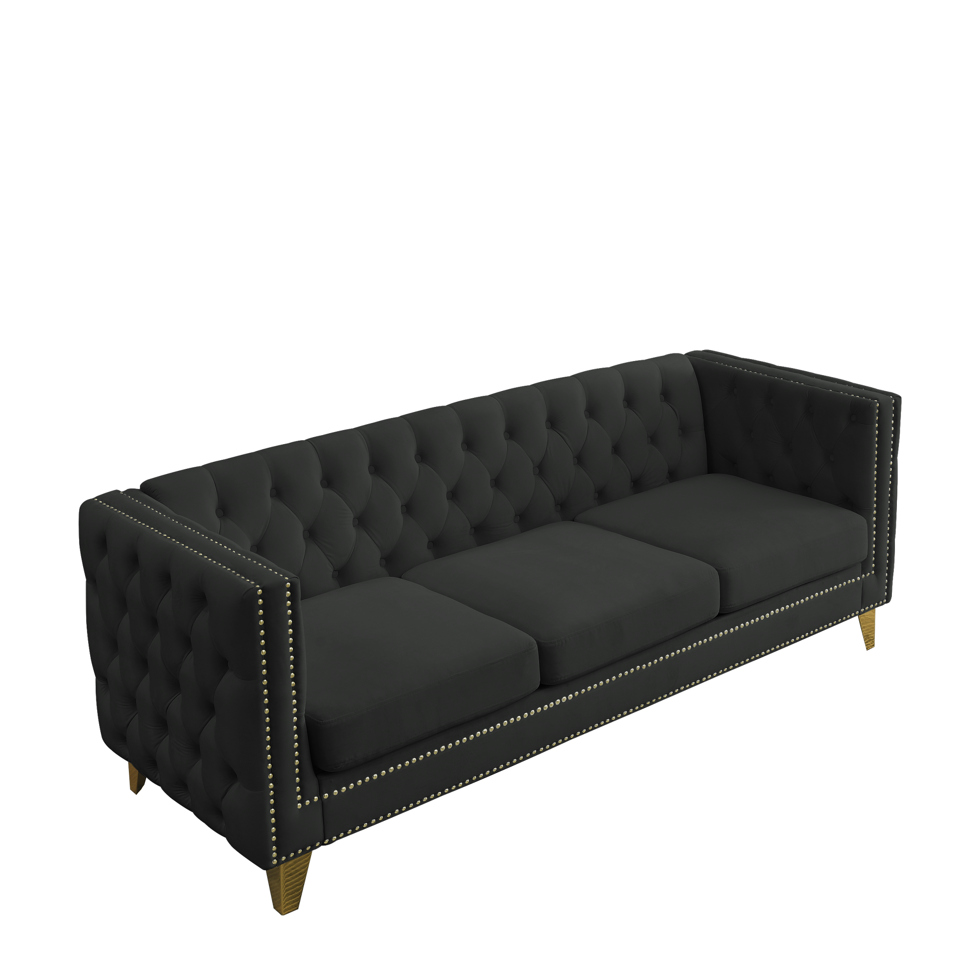 Contact Us For 3D Modeling Velvet Sofa For Living Room,Buttons Tufted Square Arm Couch, Modern Couch Upholstered Button And Metal Legs, Sofa Couch For Bedroom, Black Velvet W834S00022 Black Foam Velvet