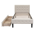 Twin Size Upholstered Platform Bed With 2 Drawers, Beige Beige Upholstered