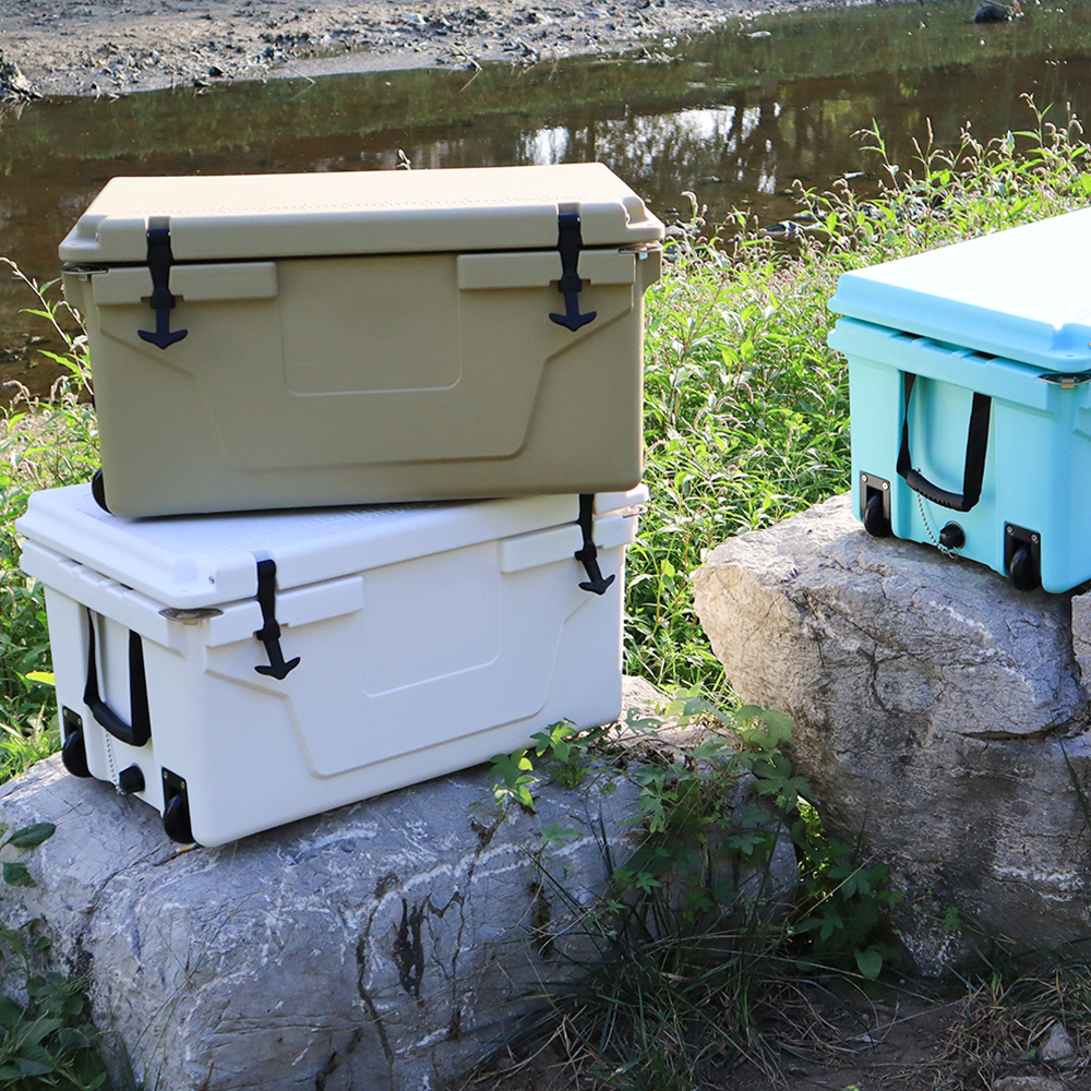 White Outdoor Camping Picnic Fishing Portable Cooler 65Qt Portable Insulated Cooler Box Antique White Abs Plastic